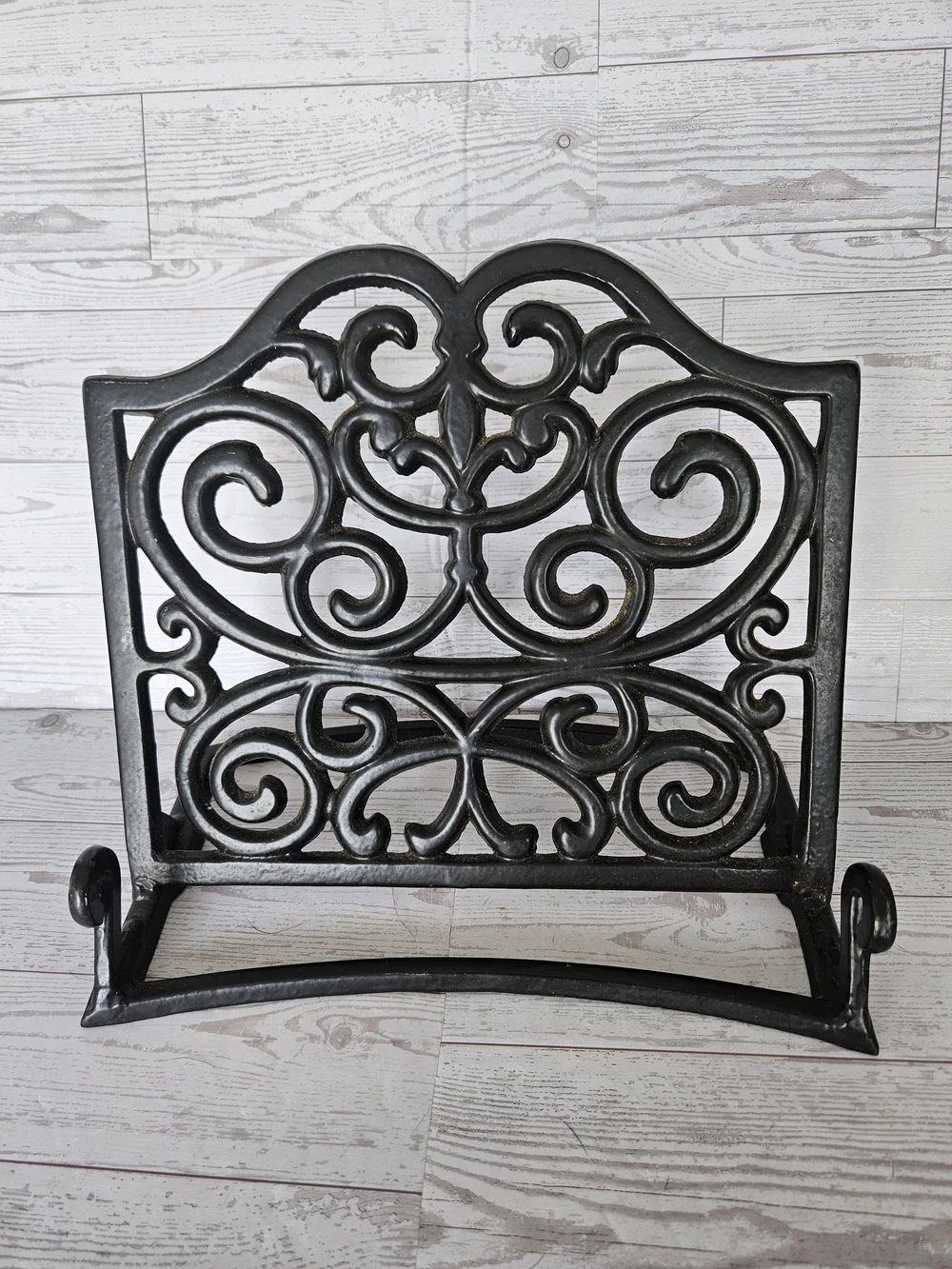 Ornate Black Cast Iron Cookbook Holder Stand - Vintage Scrollwork Recipe Base